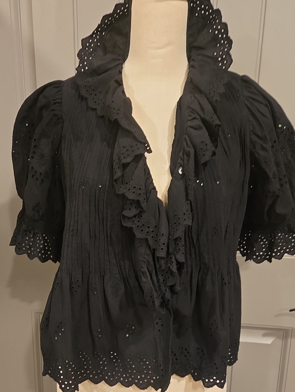Black Eyelet Ruffle Women's Top